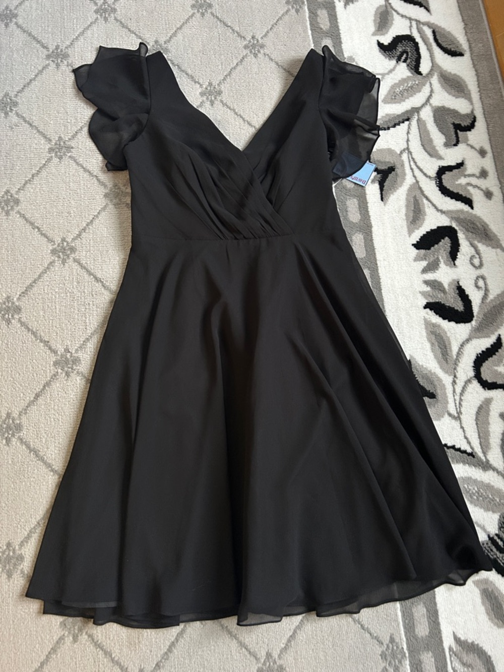 David’s Bridal Black V-Neck Flutter Sleeve A-Line Cocktail Dress